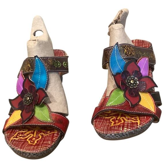 Socofy Womens Leather Slides US 8 8.5 EU 39 Sandals Floral Artsy Colorful Fairy - Picture 4 of 11